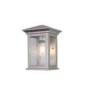 Flush Wall Lamp, 1 x E27, IP54, Silver Grey, Clear Seeded Glass