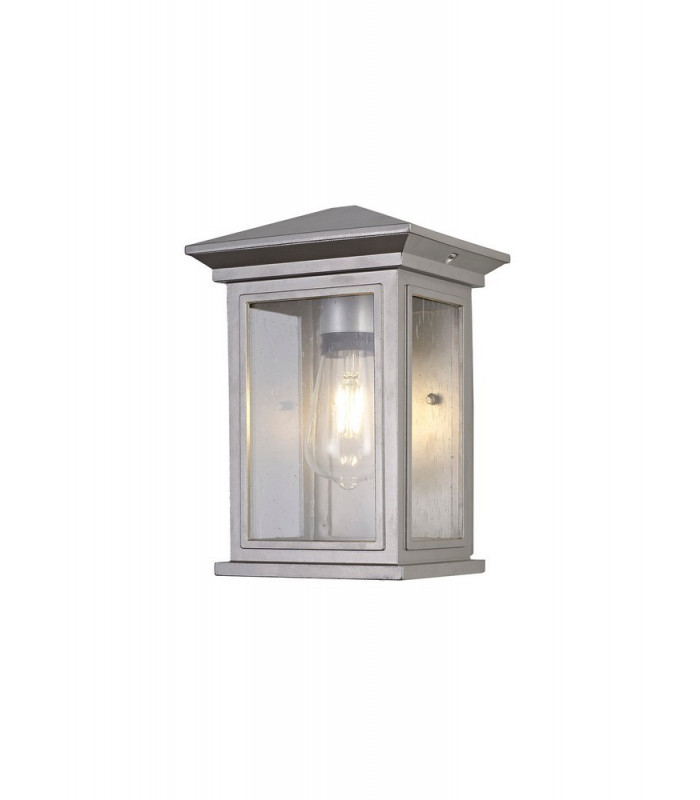Flush Wall Lamp, 1 x E27, IP54, Silver Grey, Clear Seeded Glass