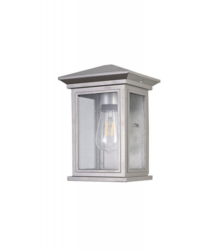 Flush Wall Lamp, 1 x E27, IP54, Silver Grey, Clear Seeded Glass