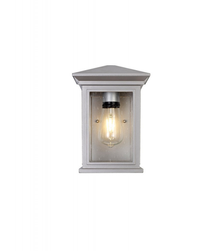 Flush Wall Lamp, 1 x E27, IP54, Silver Grey, Clear Seeded Glass