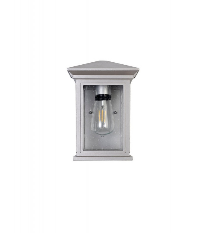 Flush Wall Lamp, 1 x E27, IP54, Silver Grey, Clear Seeded Glass