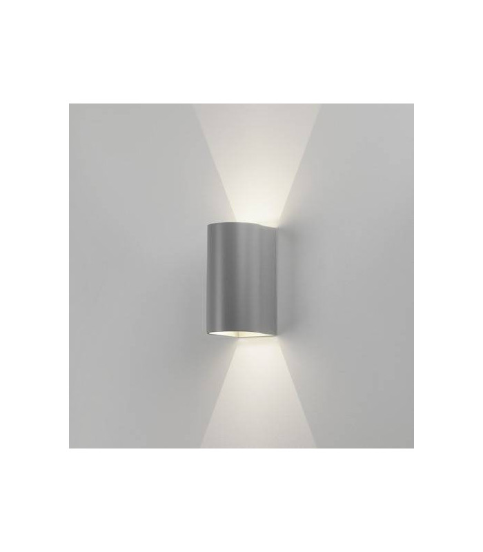 LED 1 Light Outdoor Large Up Down Wall Light Textured Painted Silver IP65