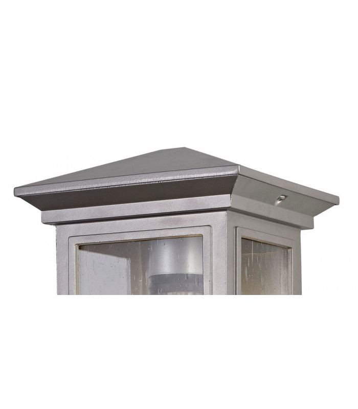 Flush Wall Lamp, 1 x E27, IP54, Silver Grey, Clear Seeded Glass
