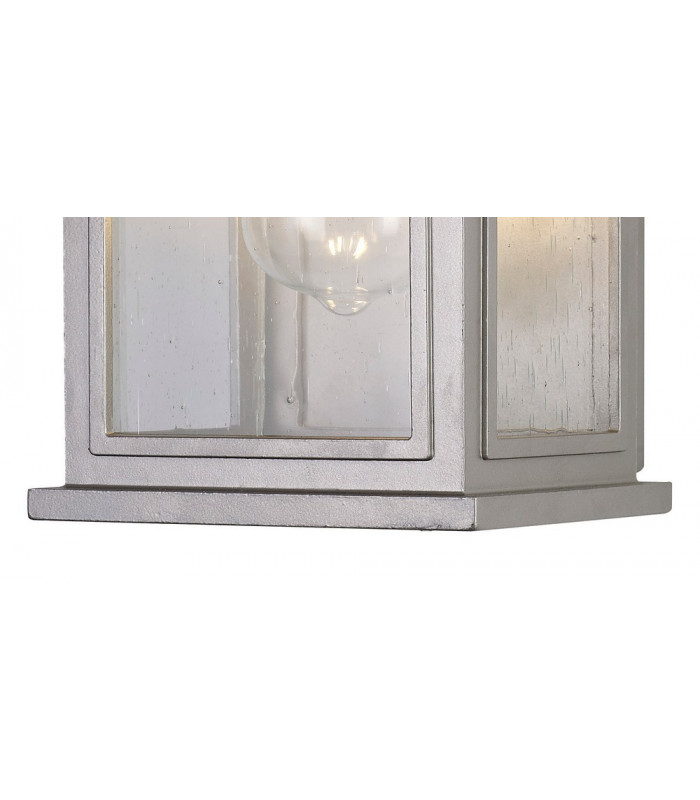 Flush Wall Lamp, 1 x E27, IP54, Silver Grey, Clear Seeded Glass