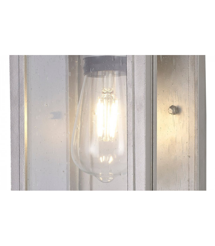 Flush Wall Lamp, 1 x E27, IP54, Silver Grey, Clear Seeded Glass