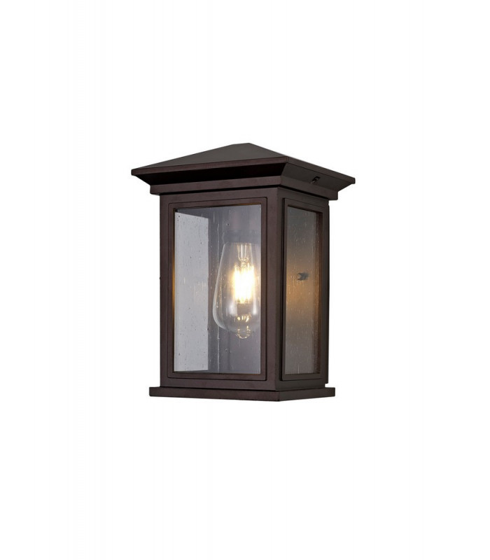 Flush Wall Lamp, 1 x E27, IP54, Antique Bronze, Clear Seeded Glass