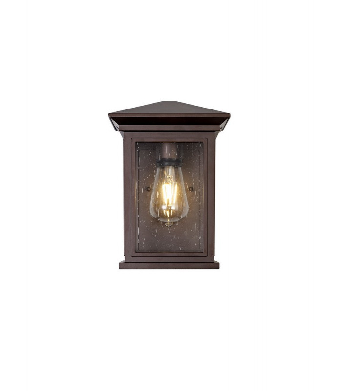 Flush Wall Lamp, 1 x E27, IP54, Antique Bronze, Clear Seeded Glass