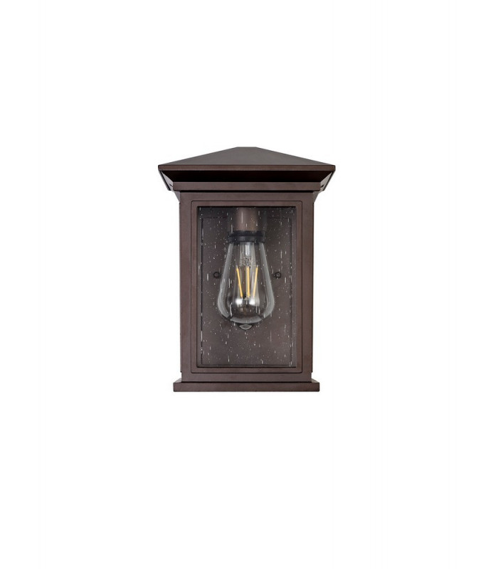 Flush Wall Lamp, 1 x E27, IP54, Antique Bronze, Clear Seeded Glass