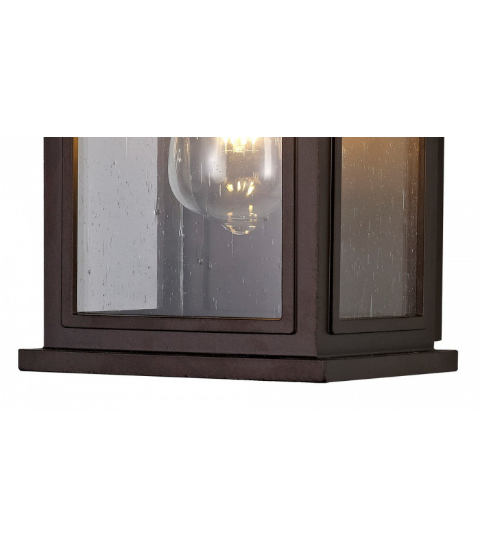 Flush Wall Lamp, 1 x E27, IP54, Antique Bronze, Clear Seeded Glass