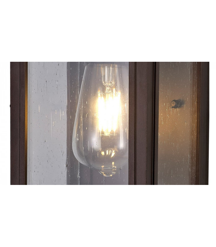 Flush Wall Lamp, 1 x E27, IP54, Antique Bronze, Clear Seeded Glass