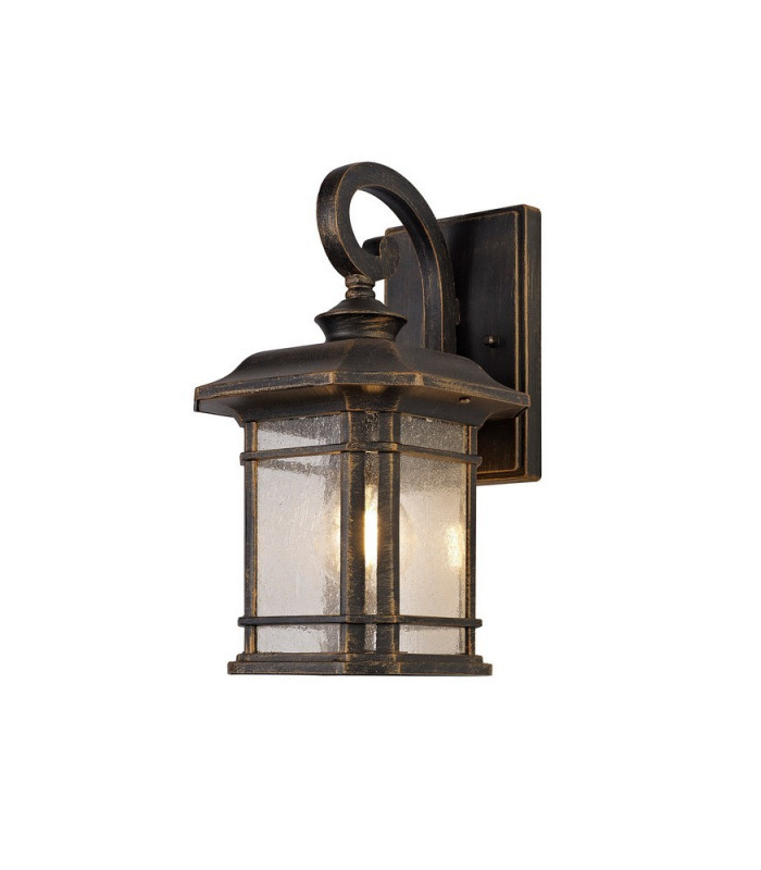 Small Wall Lamp, 1 x E27, Brushed Black Gold, Seeded Glass, IP54