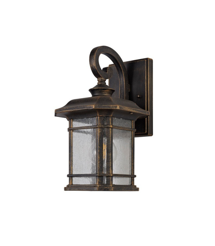 Small Wall Lamp, 1 x E27, Brushed Black Gold, Seeded Glass, IP54