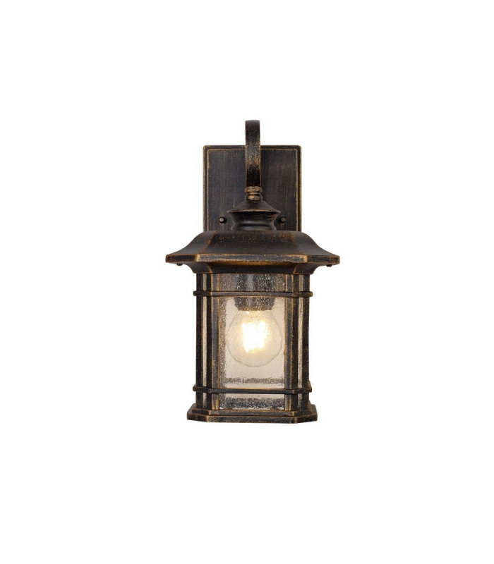 Small Wall Lamp, 1 x E27, Brushed Black Gold, Seeded Glass, IP54