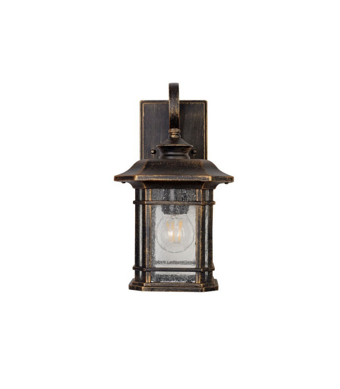 Small Wall Lamp, 1 x E27, Brushed Black Gold, Seeded Glass, IP54