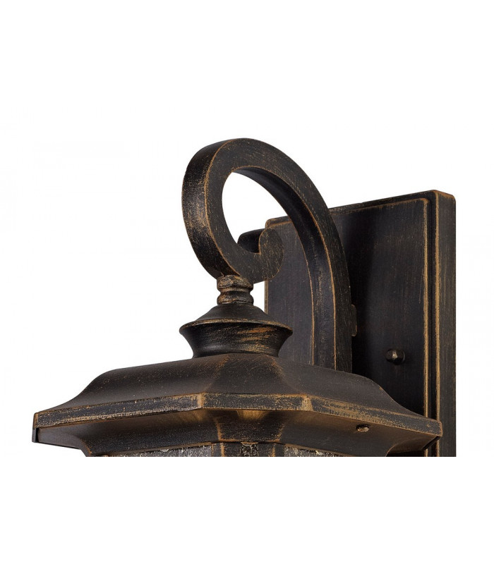 Small Wall Lamp, 1 x E27, Brushed Black Gold, Seeded Glass, IP54