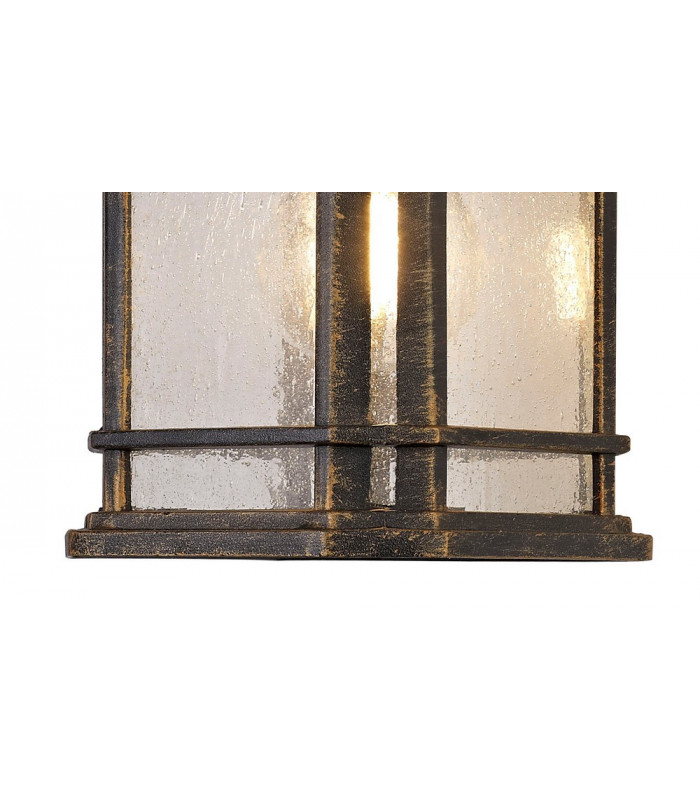 Small Wall Lamp, 1 x E27, Brushed Black Gold, Seeded Glass, IP54