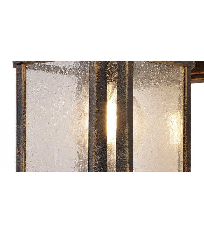 Small Wall Lamp, 1 x E27, Brushed Black Gold, Seeded Glass, IP54