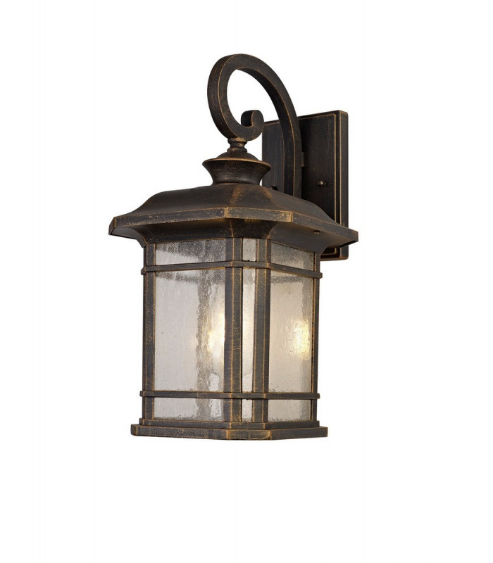 Large Wall Lamp, 1 x E27, Brushed Black Gold, Seeded Glass, IP54
