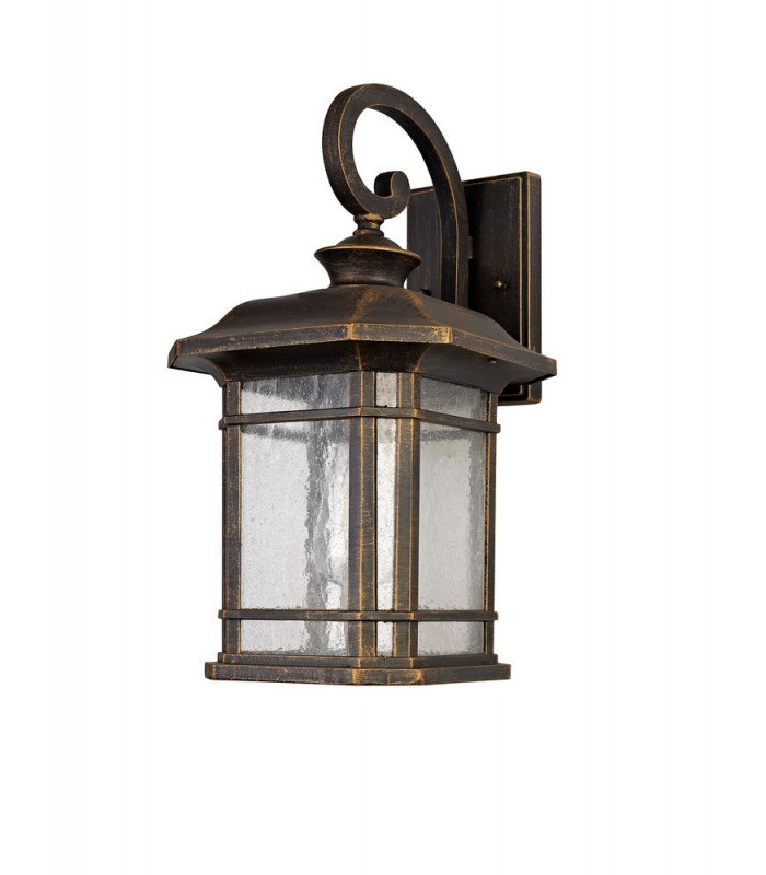 Large Wall Lamp, 1 x E27, Brushed Black Gold, Seeded Glass, IP54