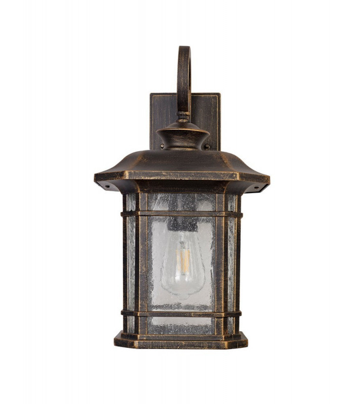 Large Wall Lamp, 1 x E27, Brushed Black Gold, Seeded Glass, IP54