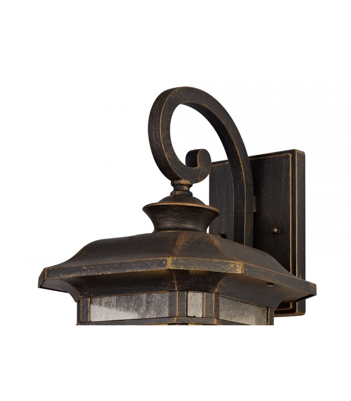 Large Wall Lamp, 1 x E27, Brushed Black Gold, Seeded Glass, IP54
