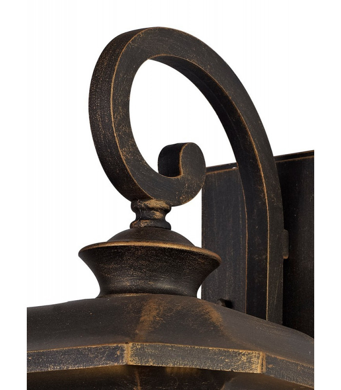 Large Wall Lamp, 1 x E27, Brushed Black Gold, Seeded Glass, IP54