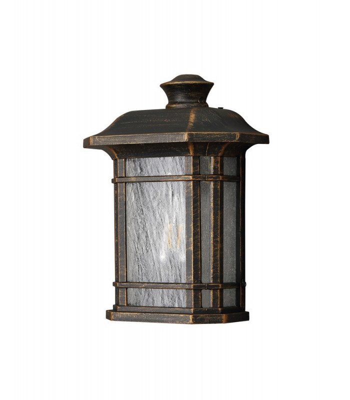 Half Wall Lamp, 1 x E27, Brushed Black Gold, Seeded Glass, IP54