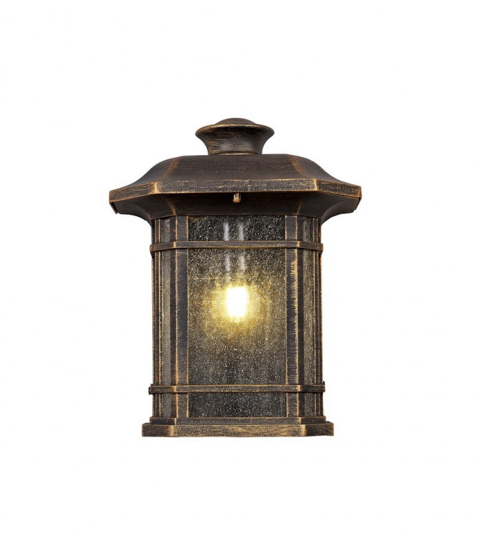 Half Wall Lamp, 1 x E27, Brushed Black Gold, Seeded Glass, IP54