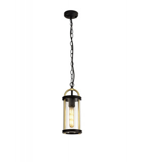 Ceiling Pendant, 1 x E27, Black & Gold, Clear Glass, IP54