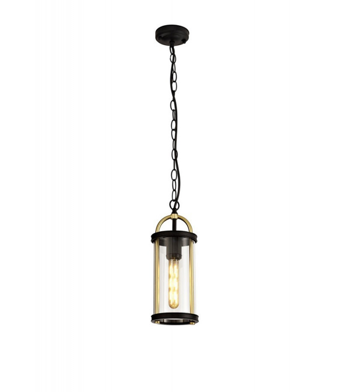 Ceiling Pendant, 1 x E27, Black & Gold, Clear Glass, IP54