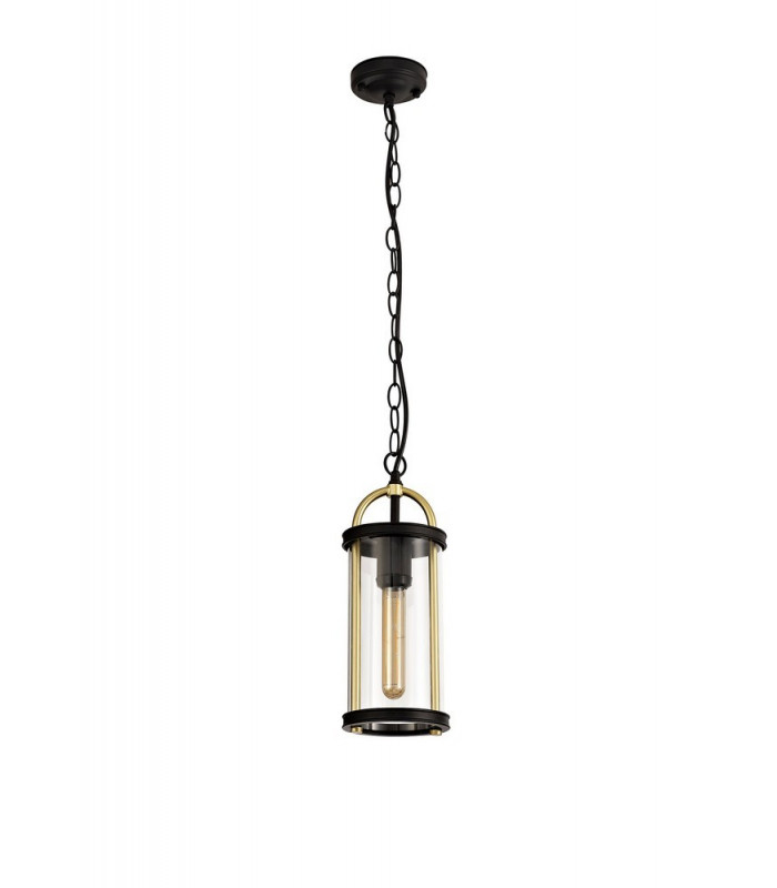 Ceiling Pendant, 1 x E27, Black & Gold, Clear Glass, IP54