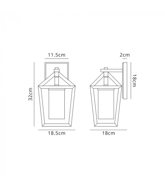 Down Wall Lamp, 1 x E27, IP54, Anthracite, Clear Rain Drop Effect Glass