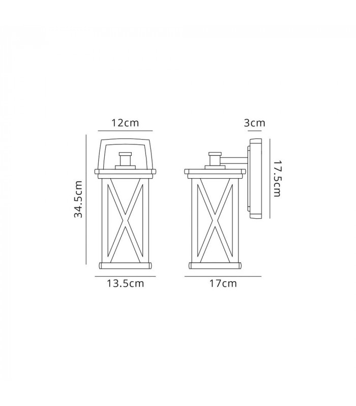 Down Criss Cross Wall Lamp, 1 x E27, IP54, Anthracite, Clear Glass