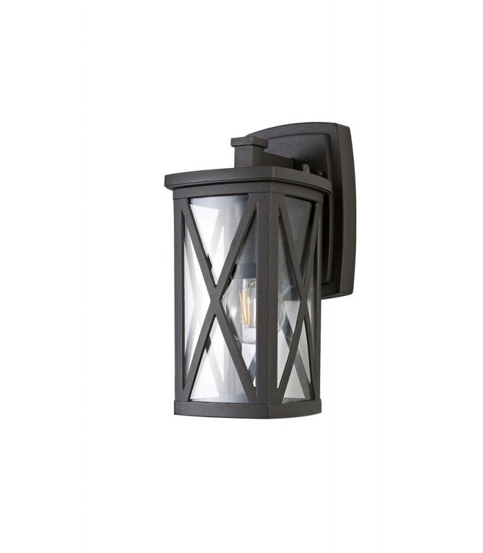 Down Criss Cross Wall Lamp, 1 x E27, IP54, Anthracite, Clear Glass