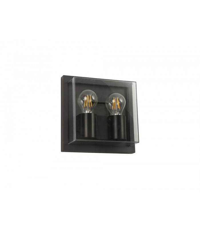 Flush Wall Lamp, 2 x E27, IP65, Anthracite, Clear PC