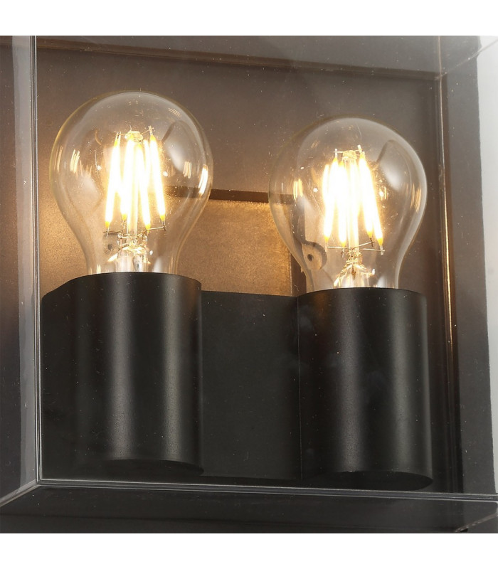 Flush Wall Lamp, 2 x E27, IP65, Anthracite, Clear PC