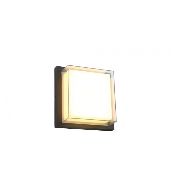 Flush Wall Lamp, 1 x 16W LED, 3000K, 1135lm, IP65, Anthracite, Opal, Clear PC