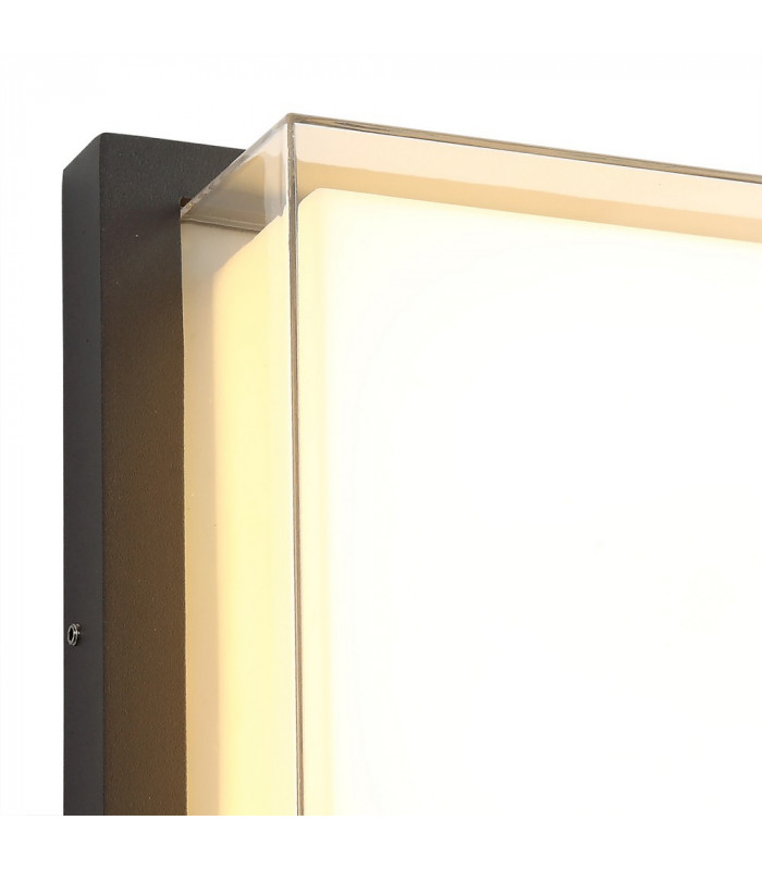 Flush Wall Lamp, 1 x 16W LED, 3000K, 1135lm, IP65, Anthracite, Opal, Clear PC