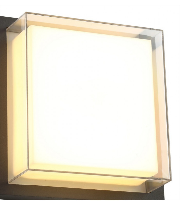 Flush Wall Lamp, 1 x 16W LED, 3000K, 1135lm, IP65, Anthracite, Opal, Clear PC