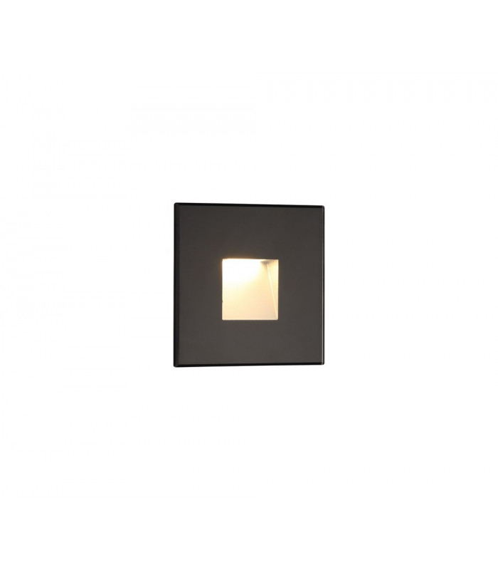 Recessed Square Wall Lamp, 1 x 1.8W LED, 3000K, 70lm, IP65, Black