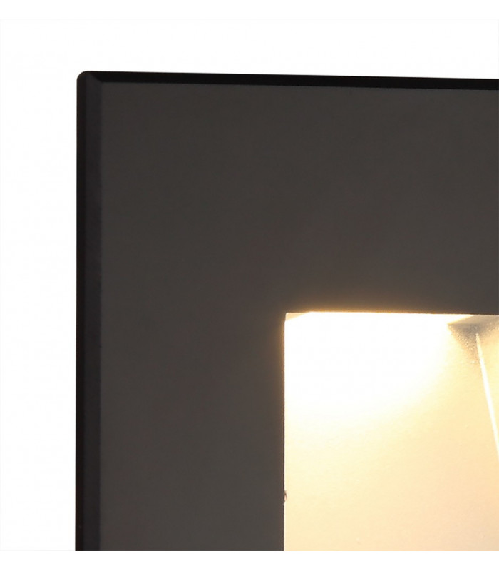 Recessed Square Wall Lamp, 1 x 1.8W LED, 3000K, 70lm, IP65, Black