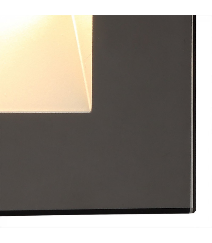 Recessed Square Wall Lamp, 1 x 1.8W LED, 3000K, 70lm, IP65, Black