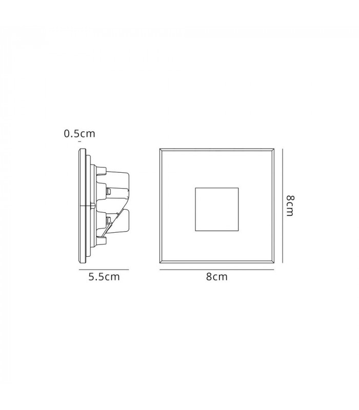 Recessed Square Wall Lamp, 1 x 1.8W LED, 3000K, 70lm, IP65, White