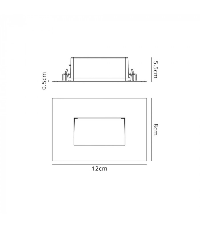 Recessed Rectangle Wall Lamp, 1 x 3.3W LED, 3000K, 145lm, IP65, Black