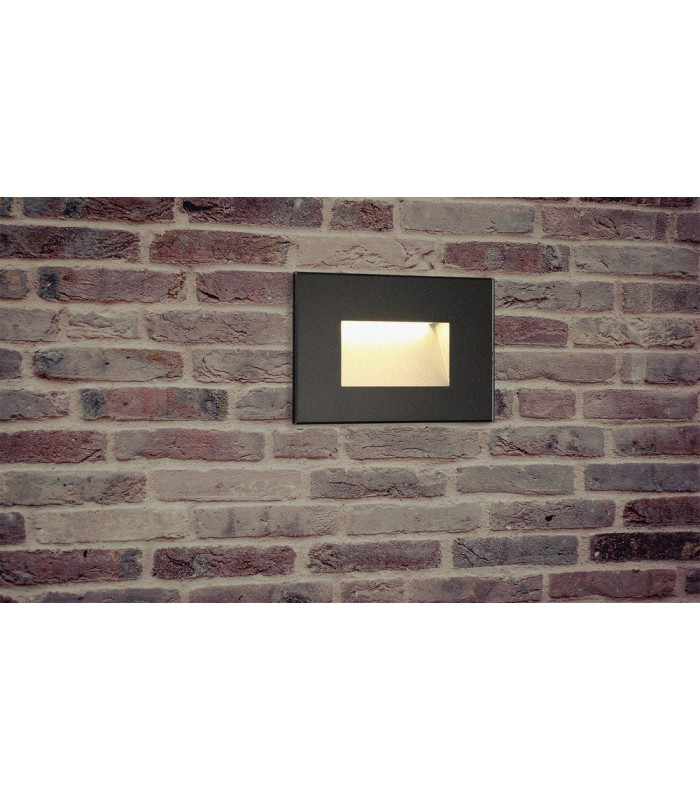Recessed Rectangle Wall Lamp, 1 x 3.3W LED, 3000K, 145lm, IP65, Black
