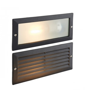 Outdoor Plain & Louvre IP44 40W Textured Black Paint & Frosted Glass