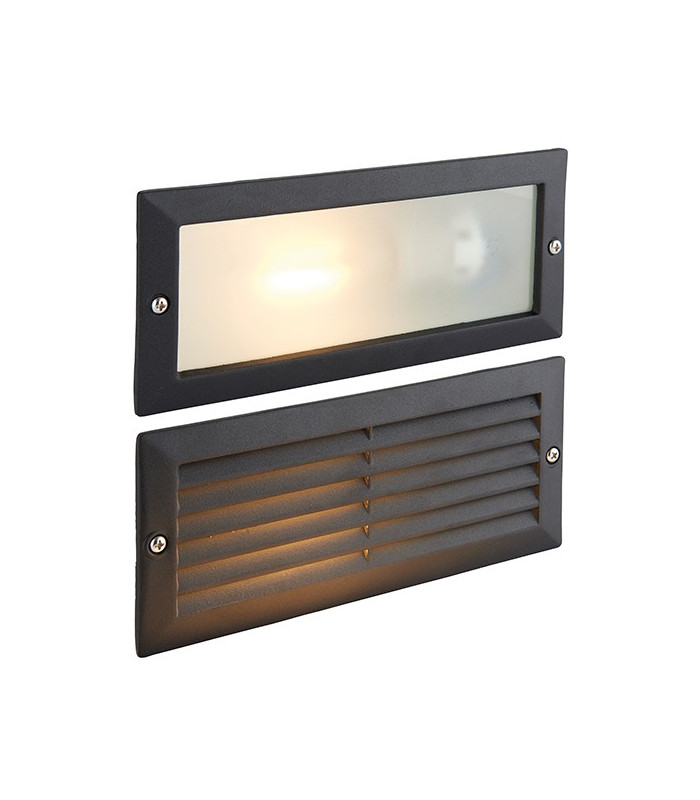 Outdoor Plain & Louvre IP44 40W Textured Black Paint & Frosted Glass