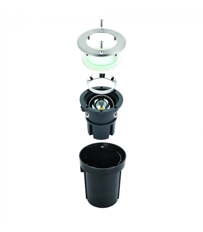 Outdoor Recessed Ground Light Warm White IP67 6W Matt Black Paint & Brushed Stainless Steel
