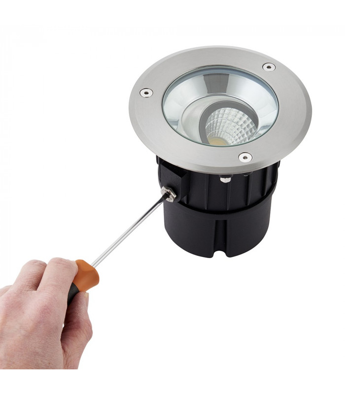 Outdoor Recessed Ground Light Cool White IP67 10.5W Matt Black Paint & Brushed Stainless Steel