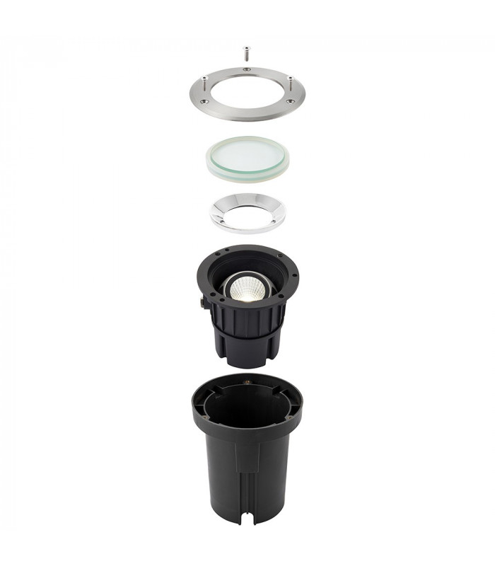 Outdoor Recessed Ground Light Cool White IP67 10.5W Matt Black Paint & Brushed Stainless Steel
